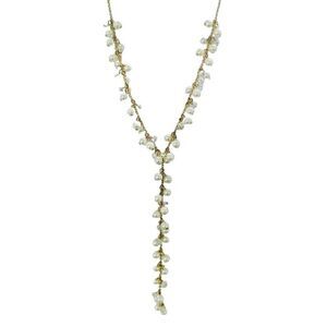 Vintage White Faux Pearl Cluster Gold Tone Drop Long Chain Link Y Necklace 26”